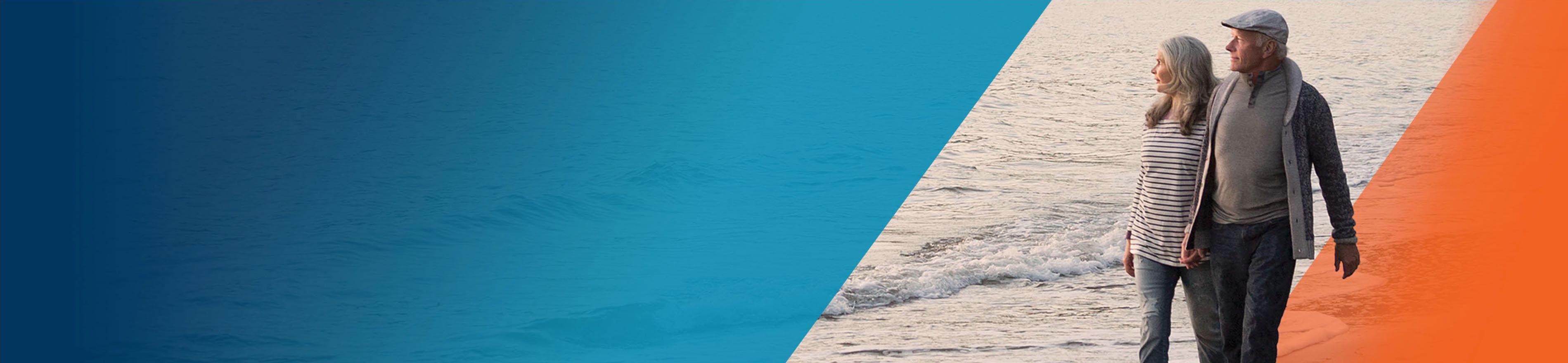 Potential OPDIVO® (nivolumab) user walking along the beach with her husband.