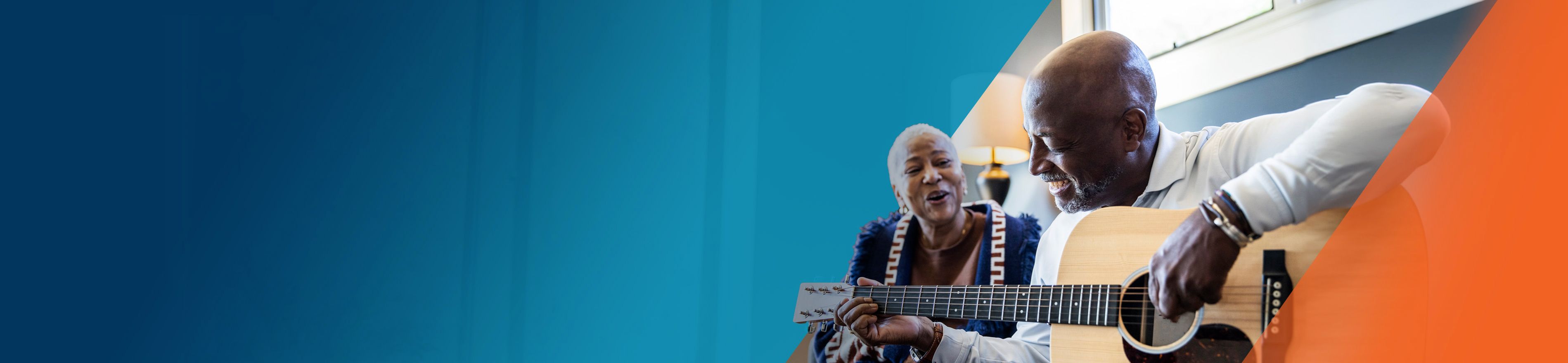 Potential OPDIVO® (nivolumab) user playing the guitar while his wife sings.