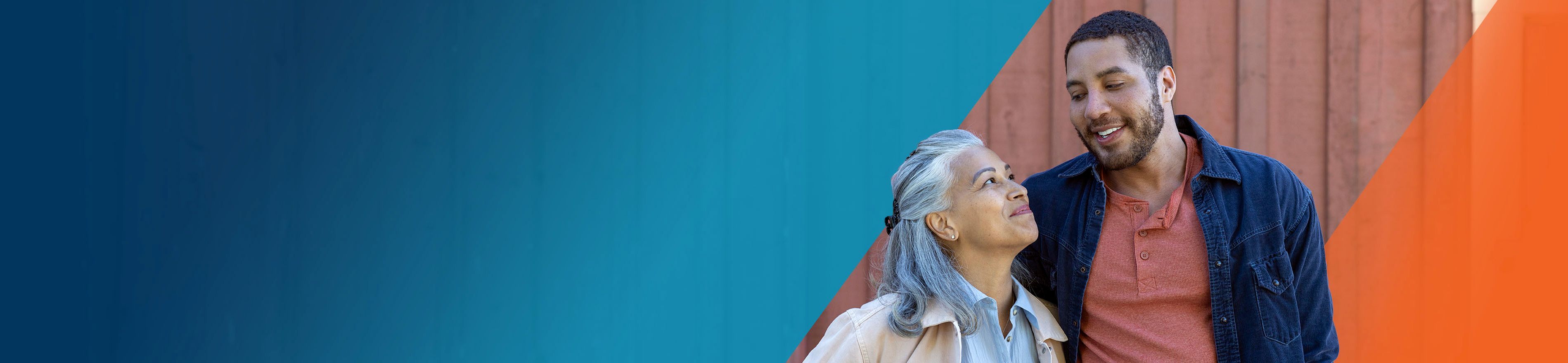 Potential OPDIVO® (nivolumab) user smiling while looking up at her son.