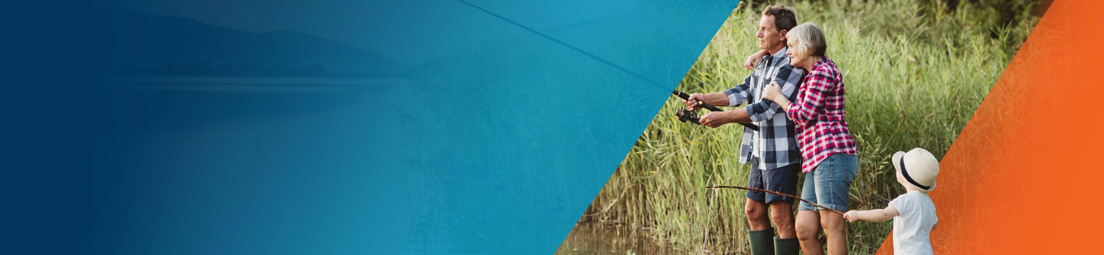 Potential OPDIVO® (nivolumab) user fishing with his wife and grandson.