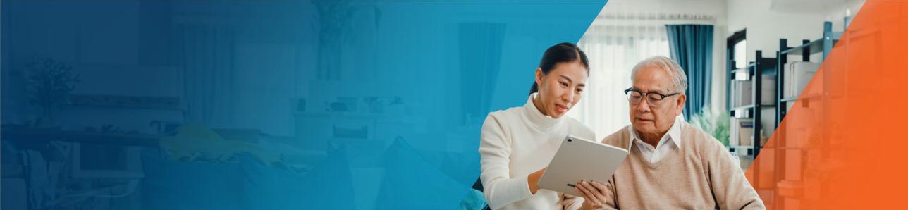 A daughter assisting her father to sign up for the OPDIVO® with You support program. 